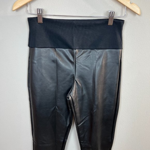 ASSETS by SPANX Faux Leather Shaping Leggings M Very Black Skinny Womens New - Picture 3 of 9